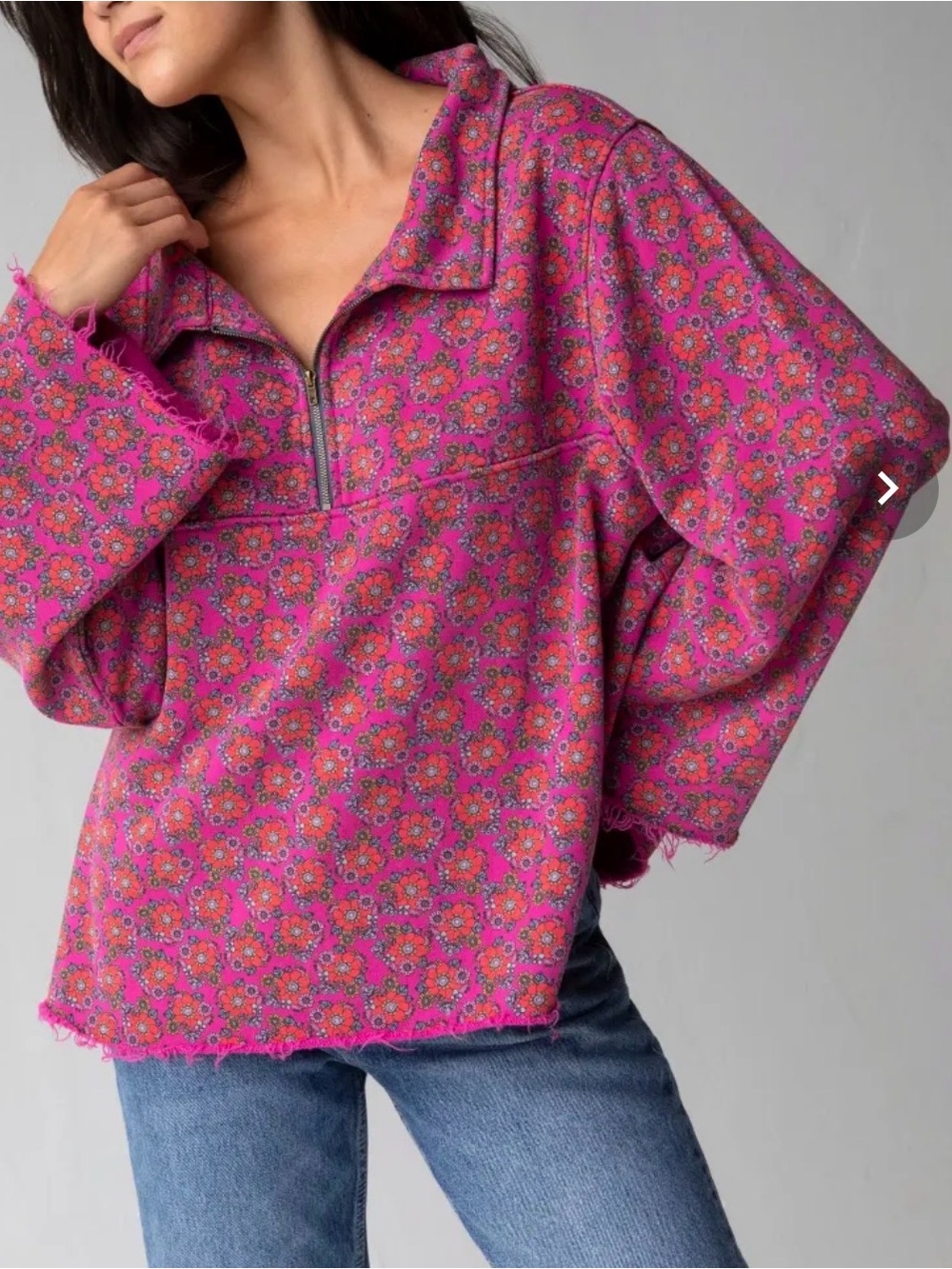 NATURAL LIFE Pink Floral Half-Zip Pullover - Picture 4 of 9
